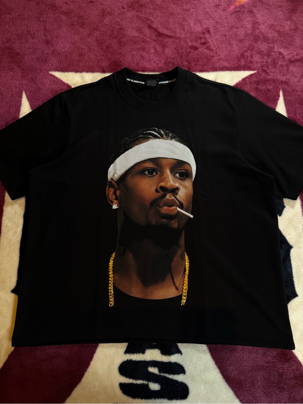 Black Graphic Men’s Crewneck T-Shirt with Portrait Print